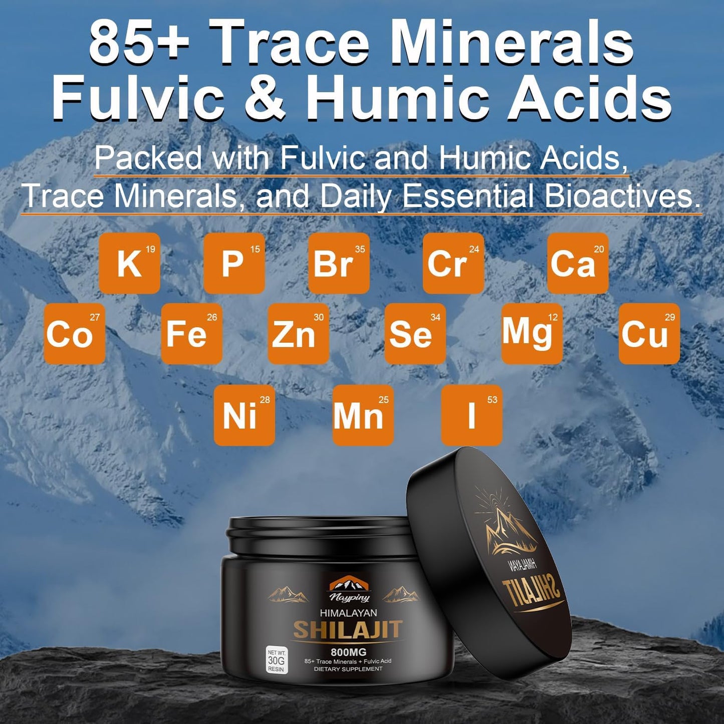 Shilajit Pure Himalayan Organic Resin - 800mg Gold Grade Shilajit Resin with 85+ Trace Minerals Complex for Energy, Strength & Immunity