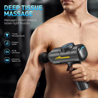 Massage Gun, Massage Gun Deep Tissue for Pain Relief with 7 Massage Heads & 6 Speeds and Carrying Case (Grey)
