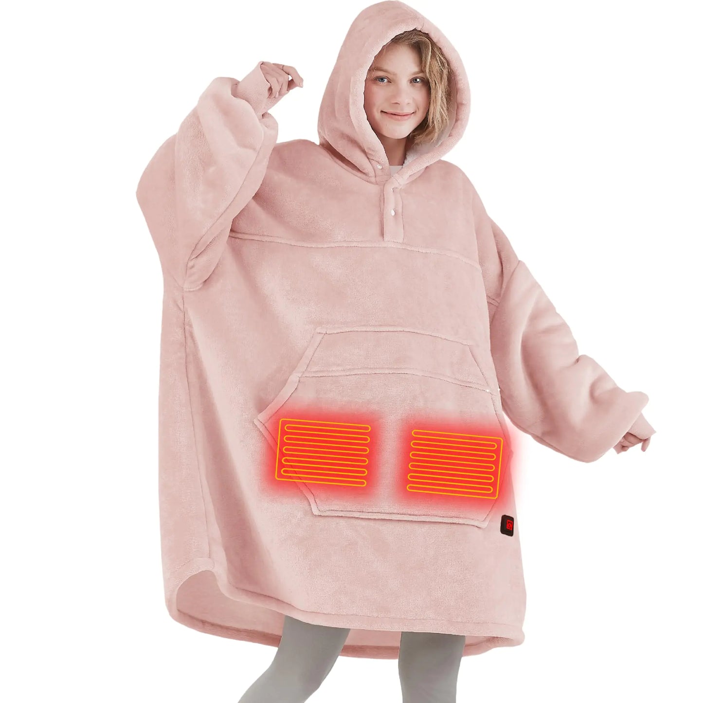 Degrees of Comfort Heated Wearable Blanket for Women Adult Cordless Wearable Electric Blanket Hoodie Battery Powered Warm Sherpa Sweatshirt Gift for Women Blush